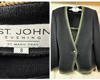 St. John Evening Black Knit Jacket with Gold Beaded and Braided Trim