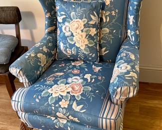 Floral Wingback Armchair with Claw Feet