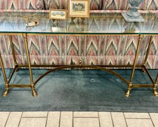 Brass and Glass Console Table with Hoof Feet