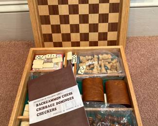 Wooden MultiGame Set Chess, Backgammon, Cribbage, Dominoes, Checkers