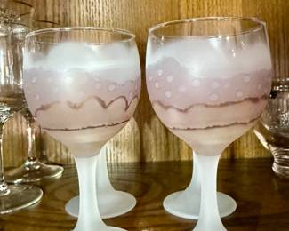 Art Nouveau Frosted Pink Swirl Wine Glasses