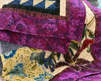 Quilt with Geometric and Floral Patterns