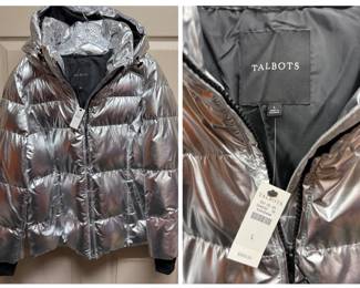 Talbots Womens Metallic Puffer Jacket with Hood New with Tags
