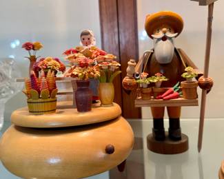 Wooden Gardener Incense Smoker with Flower Cart and Music Box