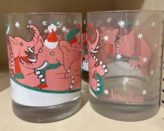 Vintage Neiman Marcus "Seeing Pink Elephants" Low Ball Holiday Glasses