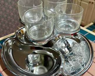 Vintage MCM Chrome and Glass Tidbit Tray