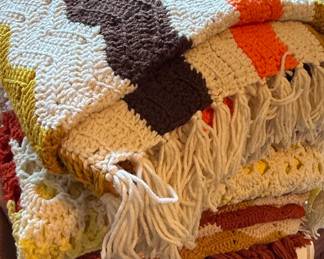 Vintage Crocheted Afghan Blanket in Chevron Pattern