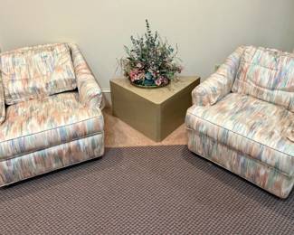Upholstered Armchairs with Abstract Flame Stitch Pattern