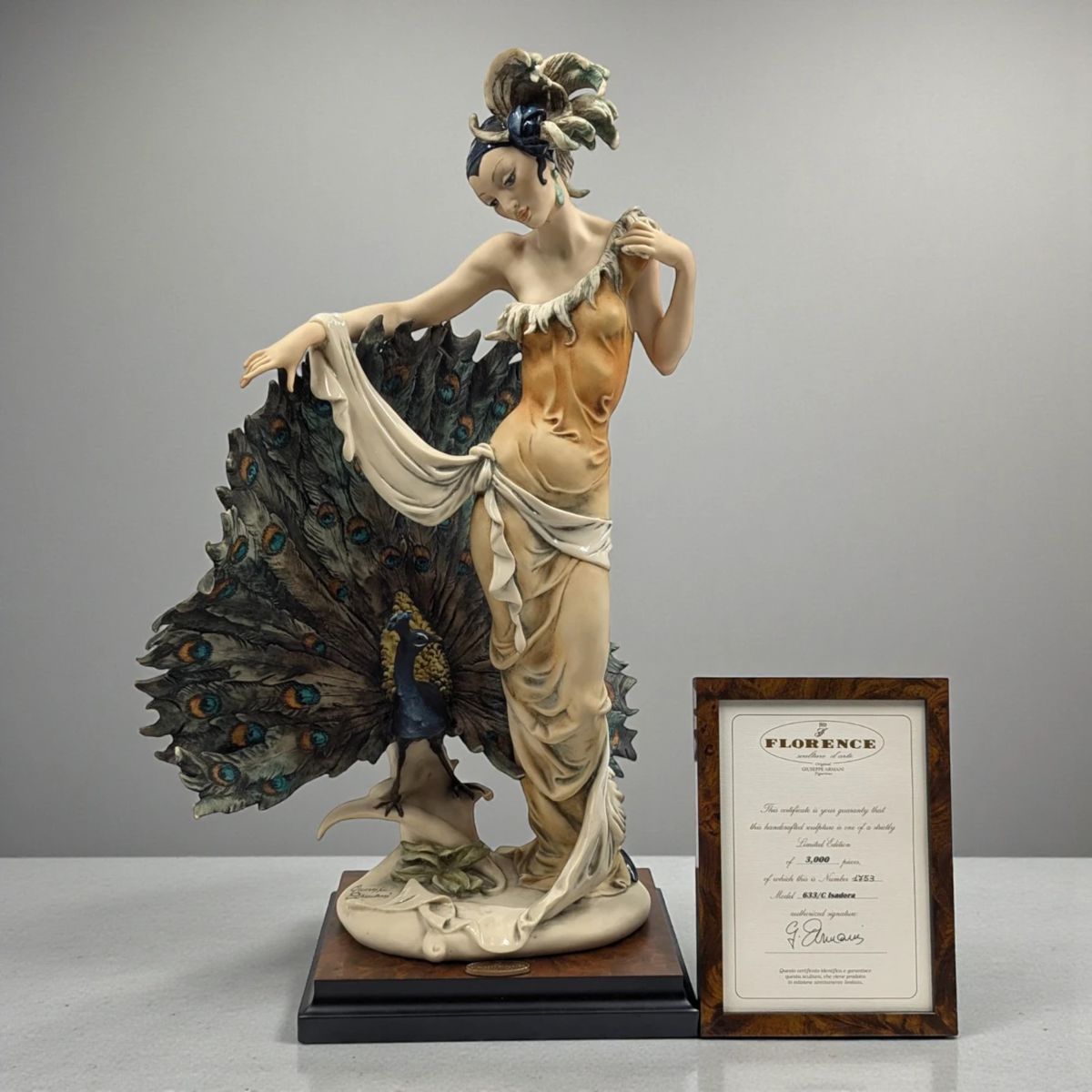 Large Giuseppe Armani Figurine: Limited Ed. 1753/3000 "Isadora" 633C w/ COA, Damaged Box
