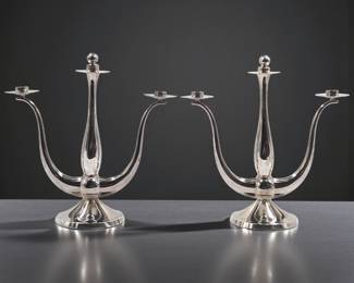 Pair Of Vintage MCM Eugen Ferner EPNS Silver-Plated Candelabras