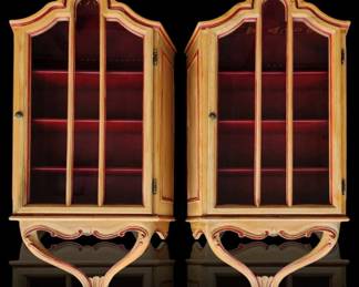 A Fine Pair Of 1980's Marbro Italian Florentine Wooden Display Wall Cabinets