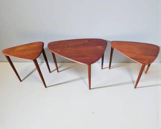 Set Of 3 Mid Century Teak "Guitar Pick" Nesting Tables