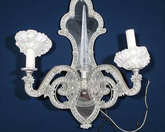 Vintage Mirrored Glass And Glass Beaded Two-Light Wall Sconce