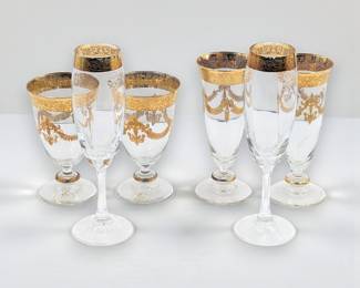 Lot Of 6 Vintage Arte Italica Crystal Goblets And Champagne Cups With Gold Trim