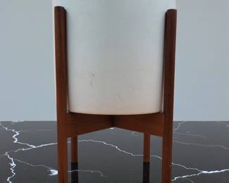 Mid Century White Planter With Stand