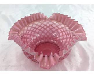 Vintage Fenton Pink Cranberry Glass Diamond Bowl