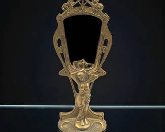 Beautiful Art Nouveau Solid Brass Tabletop Vanity Mirror With Maiden Base