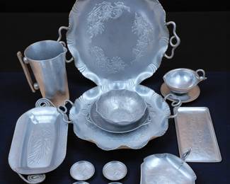 13Pc Hammered Aluminum Serving Tray Set