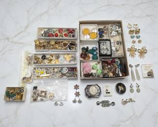 Large Collection Of Vintage Costume Jewelry / Accessories, Mostly Clip-On Earrings