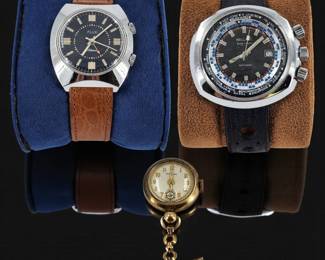 Lot Of 3 Vintage Watches, Two Men's Wrist Watches And A Ladies Lapel Watch