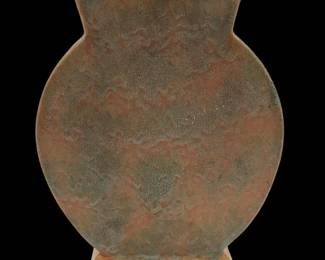 Vintage Art Pottery Matte Green And Orange Clock-Faced Vase, Likely Weller, Unmarked