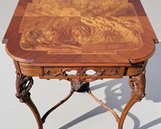 Antique Victorian Hand Carved And Inlaid Table