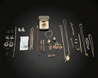 Lot Of 10-14K Gold, Sterling Silver, Silver, And Gold-Filled Jewelry, See Description For Weight
