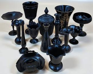 14Pc Lot Of Black Amethest Glassware