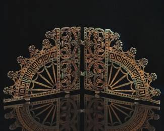 An Antique Pair Of Ornate Green Cast Iron Shelf Brackets