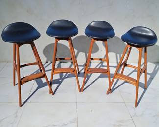 Set Of 4 Mid Century Erik Buch Teak Bar Stools