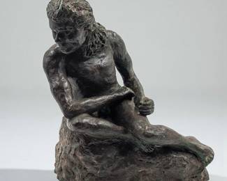 A Vintage Pottery Classical Style Sculpture Of A Nude Male, Painted To Look Like Weathered Bronze