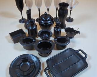 19Pc Lot Of Black Amethyst Glassware