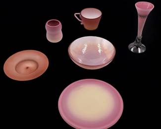 6 Piece Lot Of Peach Blow And Peach Blow Like Glass, Including Two Pieces Of Gunderson-Pairpoint