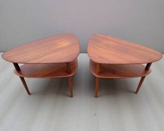Pair Of Mid Century Teak Two Tier End Tables