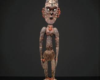 Large Antique Papua New Guinean Carved Wood Ancestral Totem Standing Figure