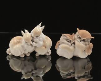 Giuseppe Armani Figurines: "Two Rabbits" 7885L And "Two Little Owls" 7875P With Original Boxes