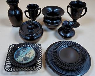 13Pc Lot Black Amethyst Glassware