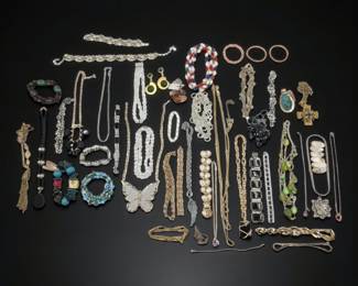 A Large Collection Of Vintage Costume Jewelry, Mostly Necklaces And Bracelets Of Various Types
