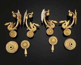 Vintage Gilt Metal Wall Mounted Swan Towel Holders, 8 Pieces Total