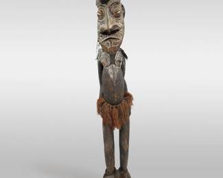 Large Antique Papua New Guinean Carved Wood Female Figure, Likely Sepik River