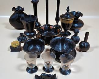 20Pc Lot Of Black Amethyst Glassware