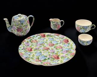 5 Piece Lot Of Vintage English James Kent Chintz Hydrangea Pattern China Breakfast Set