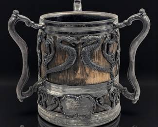 An Antique Silver-Plated And Wooden Three-Handled Trophy Cup, Dated 1906