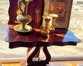 Vintage Folding Top Game card Table - American Empire style with Harp shaped base