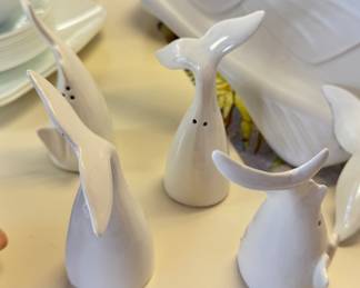 Whale Tail Salt & Pepper Shakers Porcelain
