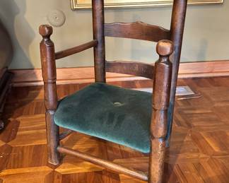 Antique Childs Ladder Back Mahogany Chair with Velvet Seat - DARLING!