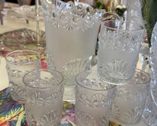 Vintage Libby Etched Glass and Pitcher Set