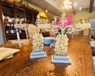 Victorian Bronze Girandoles: Anqitique marble Base Candlestick Pair