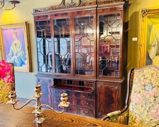 Robert Irwin Co. Flame Mahogany Breakfront w/Flipdown Secretary