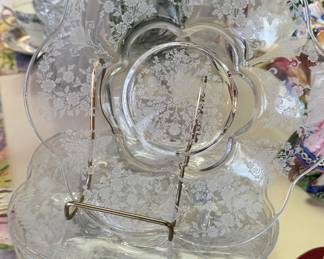 Vintage Cambridge Etched Clear Glass Rose Point